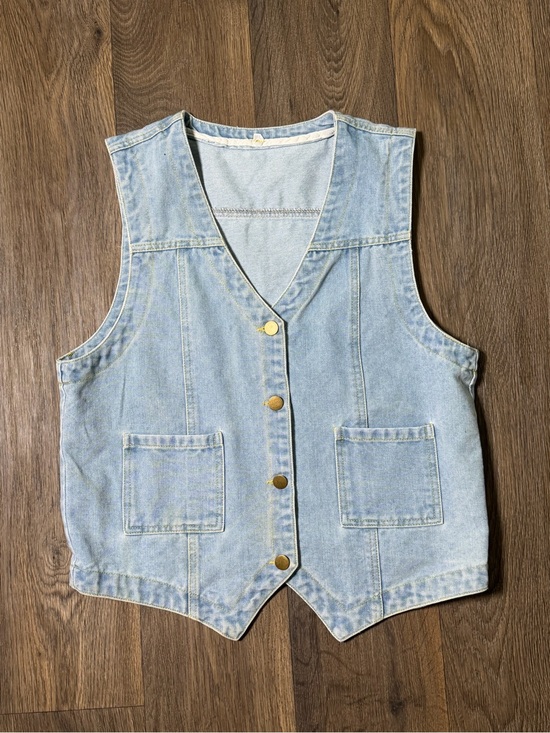 Jackets & Blazers - Light Wash Denim Vest with Front Pockets